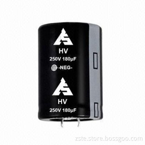 New snap-in aluminum electrolytic capacitor with wide temperature, 250V, 180uf, 3000hrs